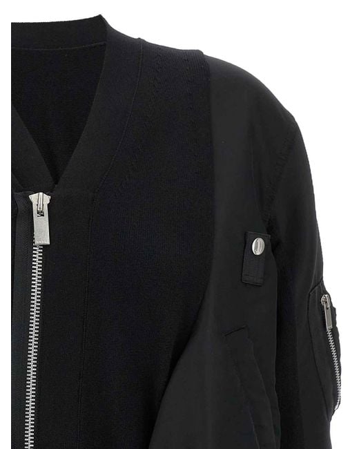 Sacai Black Nylon Insert Cardigan