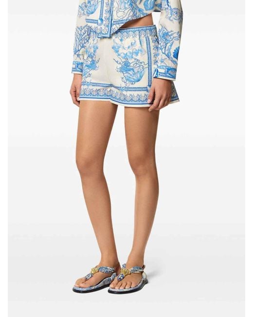 Versace Blue Cotton Shorts With Underwater Baroque Print