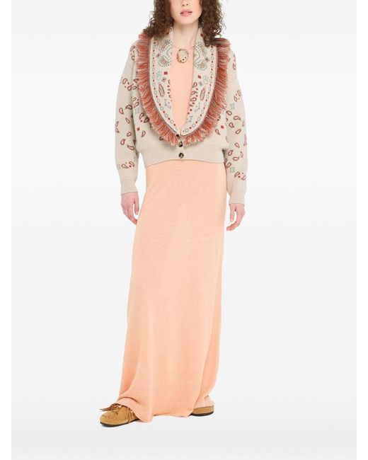 Alanui Natural Bandana Jacquard Cashmere And Wool Cardigan