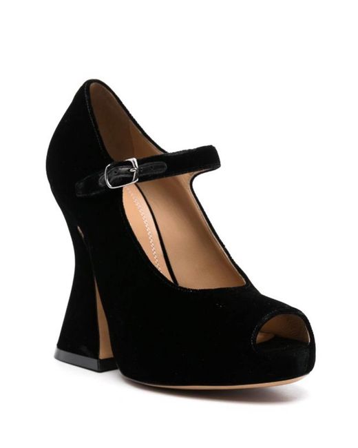 Maison Margiela Black 125Mm Velvet Peep-Toe Sandals