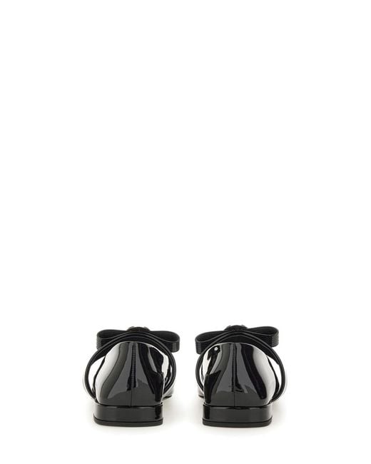 Versace Black Patent Leather Ballerina Gianni Ribbon