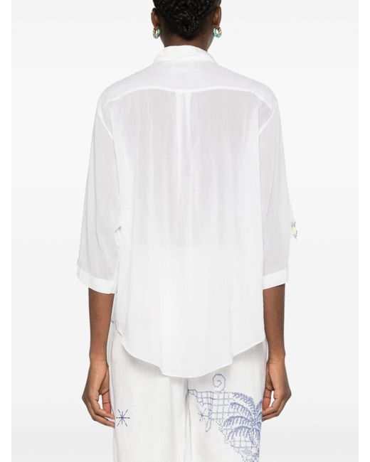 Forte Forte White Half-sleeved Voile Shirt With Eden Embroidery