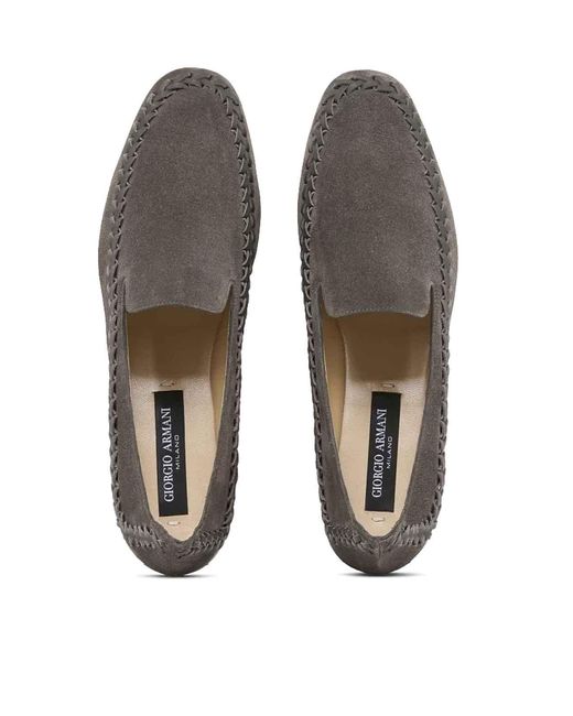 Giorgio Armani Gray Slip-On Suede Sneakers With Woven Embroidery