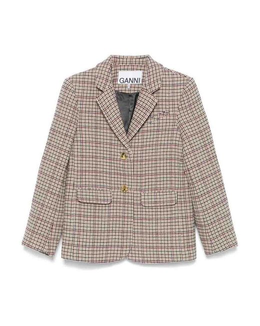 【関税&送料込】Ganni Checked Wool Blazer Chicory Coffee Check Wool Blazer | GANNI