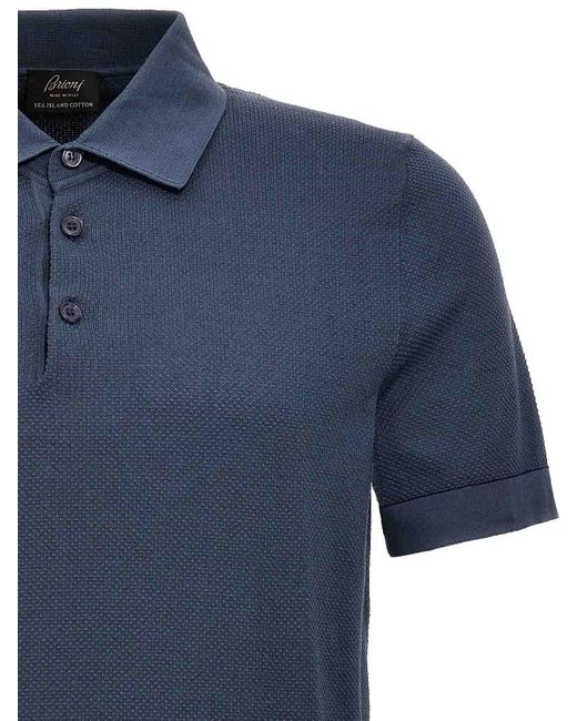 Brioni Blue Textured Polo Shirt for men