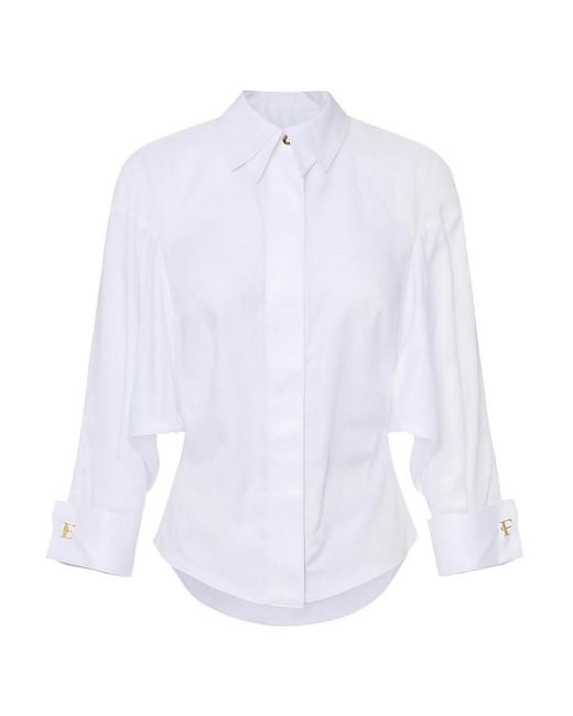 Elisabetta Franchi White Jacquard Cotton Shirt With Cufflinks