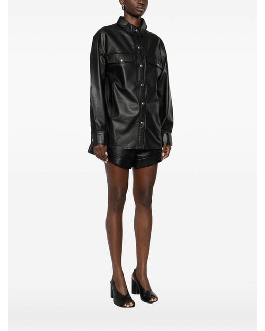 IRO Black Lamb Leather Long-Sleeve Shirt