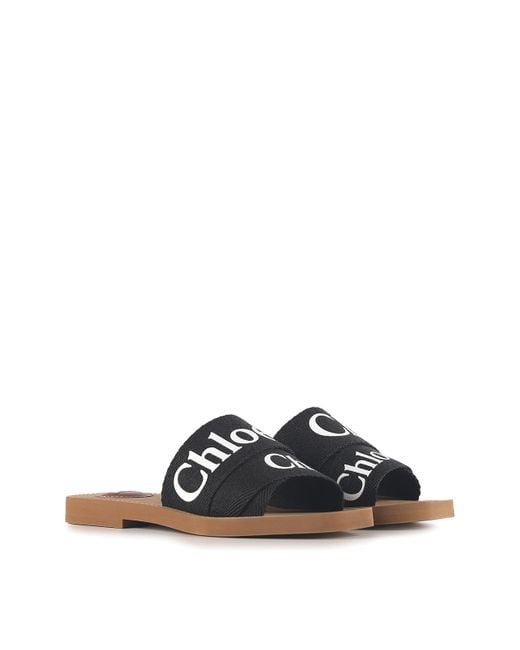 Chloé Brown Woody Flat Linen Sandals