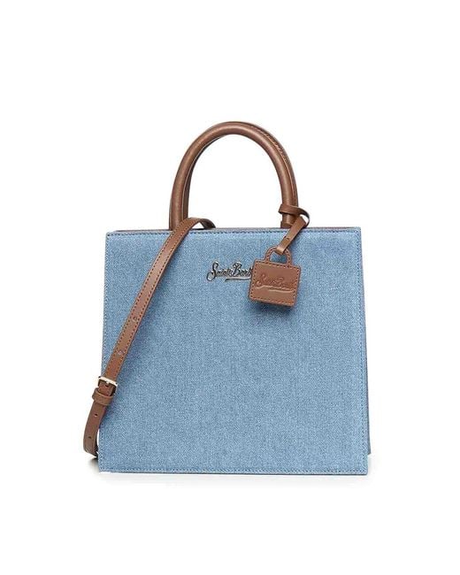 Mc2 Saint Barth Blue And Leather Midi Shopper Bag
