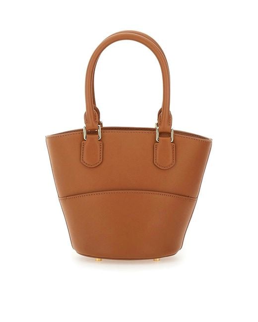 Self-Portrait Brown Leather Tote Bag With Charm
