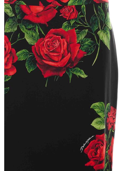 Dolce & Gabbana Red Roses Print Midi Skirt
