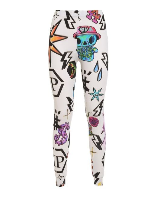 Philipp Plein Blue Tattoo Monogram Leggings