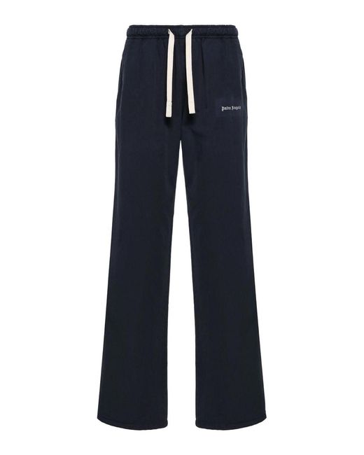Palm Angels Blue Cotton Gabardine Travel Joggers for men