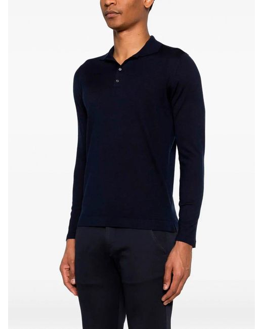 Drumohr Blue Long Sleeve Polo for men