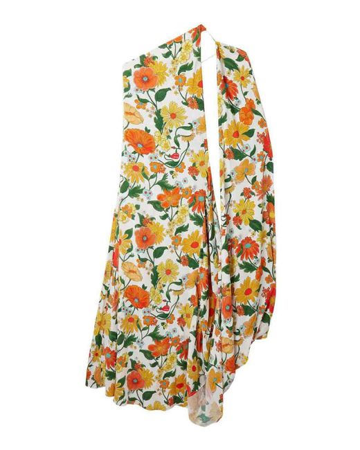 Stella McCartney White Floral Print One-shoulder Long Dress