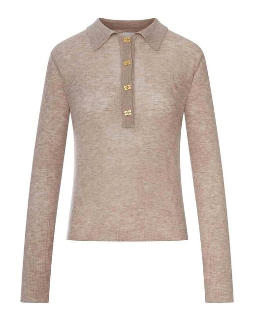 Ganni Natural Semi-Transparent Wool Polo