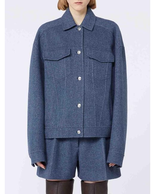 Sportmax Blue Flap-Pocket Metal-Button Wool Jacket