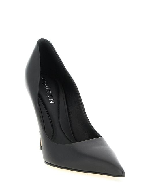 McQueen Black Pointed Stiletto Leather Pumps