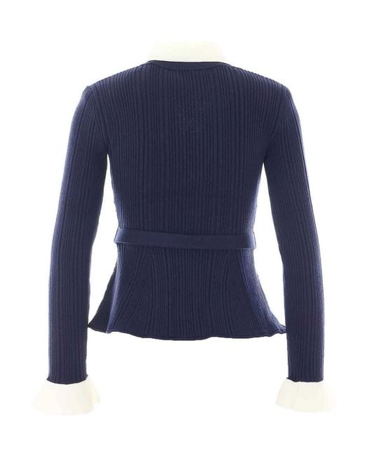 Self-Portrait Blue Ribbed Knit Cardigan