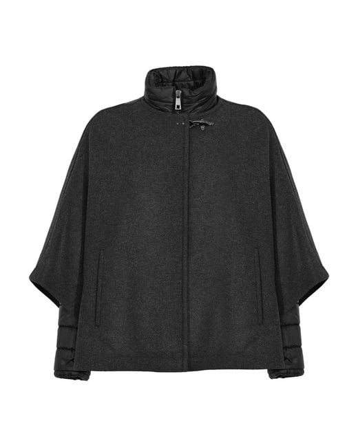 Fay Black 3-In-1 Double-Faced Carded Wool Cape