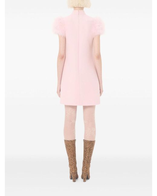 Valentino Garavani Pink Feathered Wool And Silk Dress