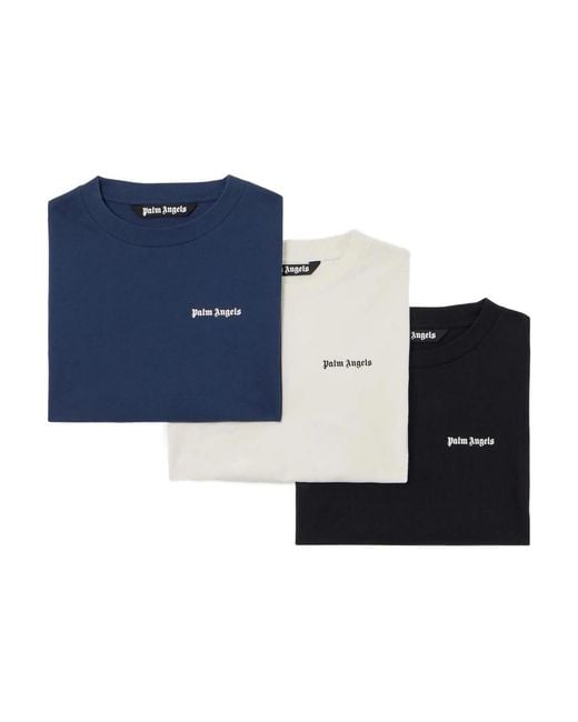 Palm Angels Blue Bwn Classic Logo Tripack Tee for men