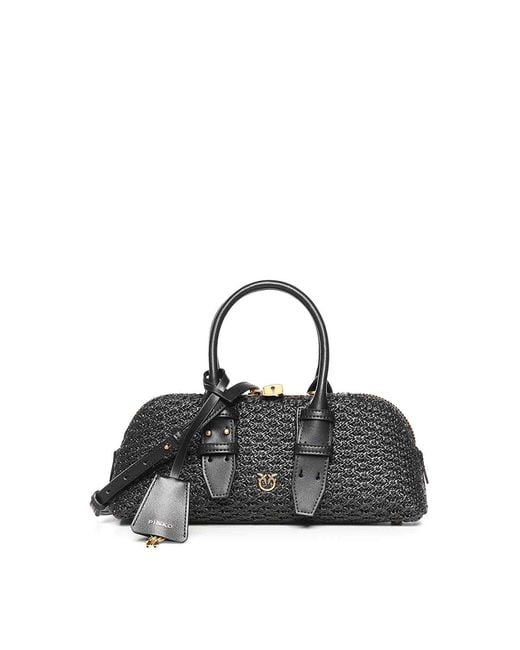 Pinko Black Escape Bag Horizontal Raffia Handbag