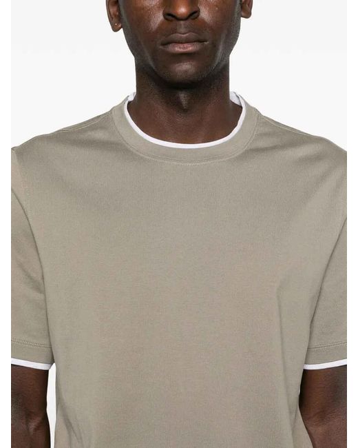 Brunello Cucinelli Natural T-Shirt With Faux-Layering for men