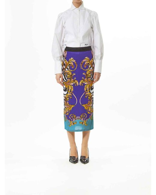 Versace Jeans Blue Baroque Zebra Skirt