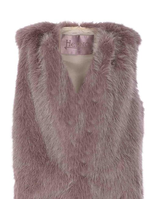 Herno Purple Faux Fur Mid-Length Sleeveless Vest