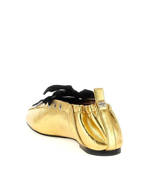 Ganni Yellow 'Lace-Up' Ballet Flats