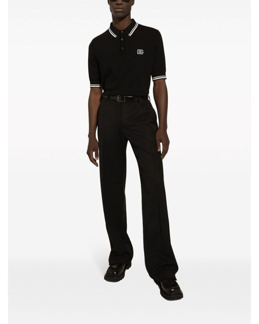 Dolce & Gabbana Black Striped Logo Polo Shirt for men