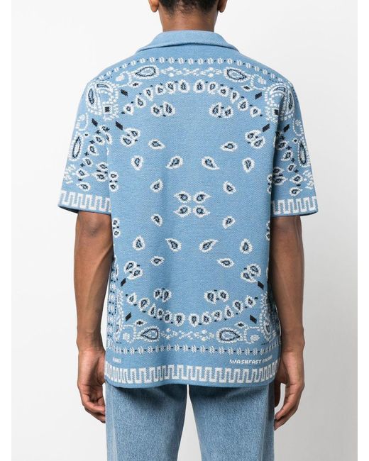 Alanui Blue Cotton Piqué Bandana Shirt for men