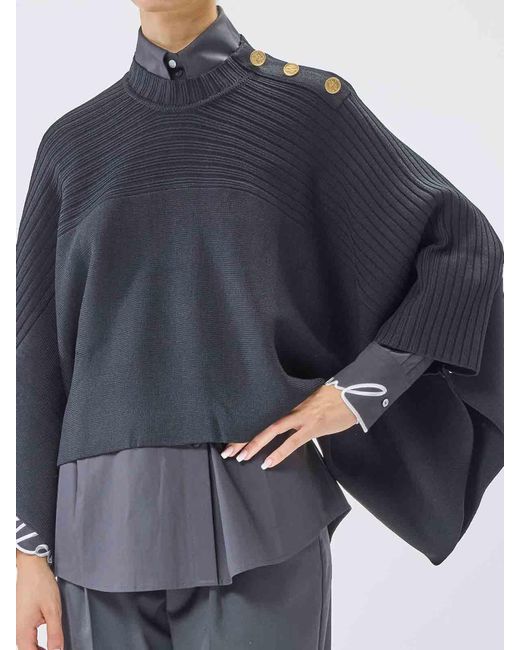 Karl Lagerfeld Blue Rib Knit Poncho