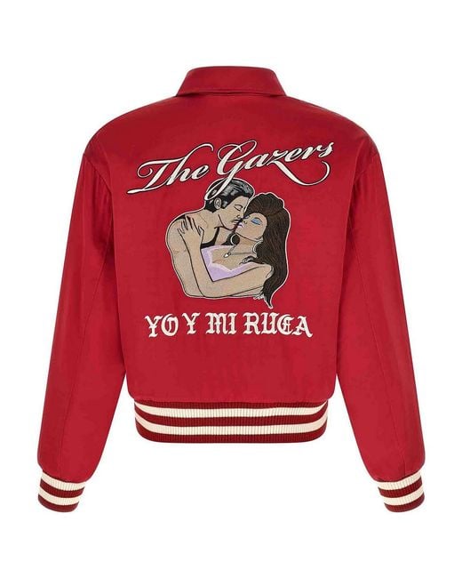 Second/Layer Red Aces Satin Club' Bomber Jacket for men