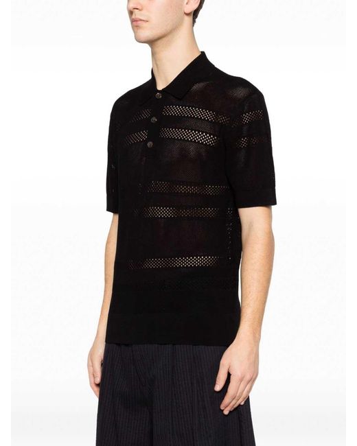 Dries Van Noten Black Mesh Polo Shirt By for men