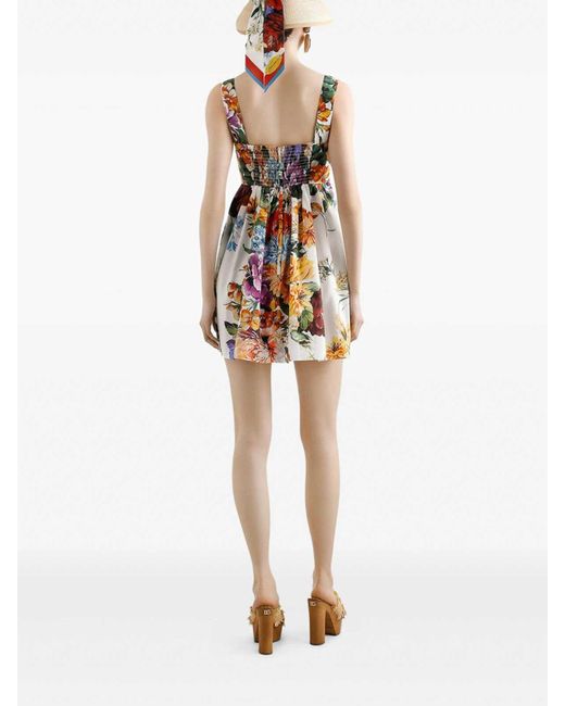 Dolce & Gabbana Red Flower Bouquet-Printed Mini Poplin Dress