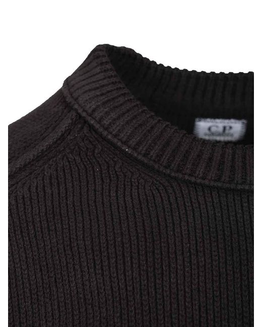 C P Company Black Sweater Made Of Cotton Chenille for men