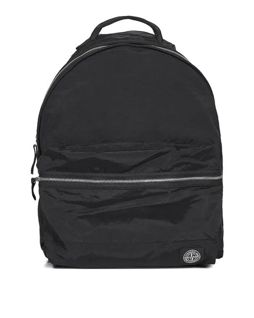 Stone Island Black Coated Nylon Backpack for men