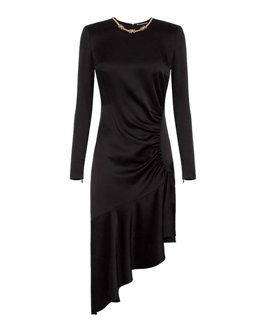 Elisabetta Franchi Black Asymmetric Hem High Neckline Long Sleeves Dress