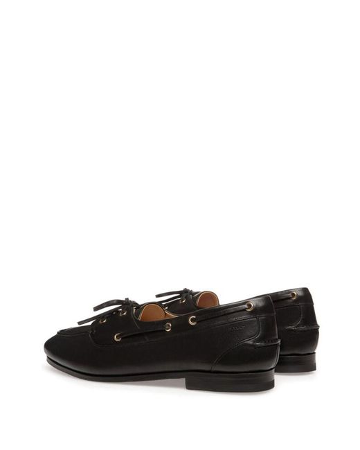 Bally Black Leather Moccasins With Lace-Up Detailing And Debossed Logo for men
