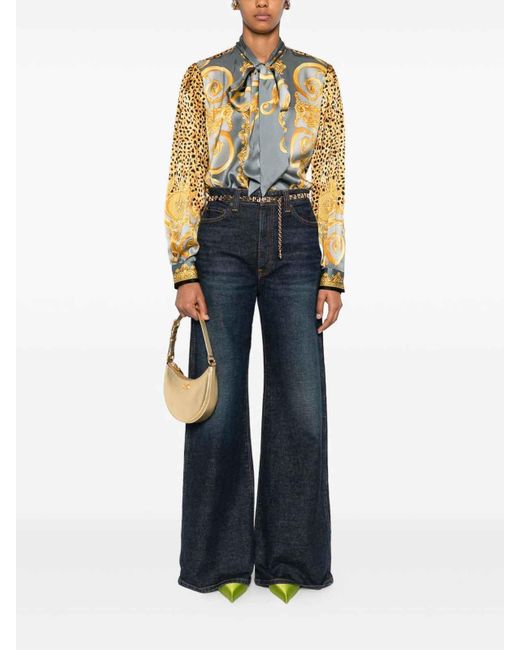 Versace Multicolor Silk Shirt With Decorative Tie