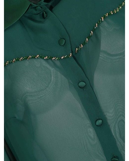 GIANNI MOLARO Green Georgette Shirt With Jewel Embroidery