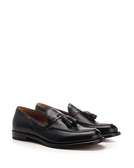 Corvari Black Leather Loafer With Tassels for men