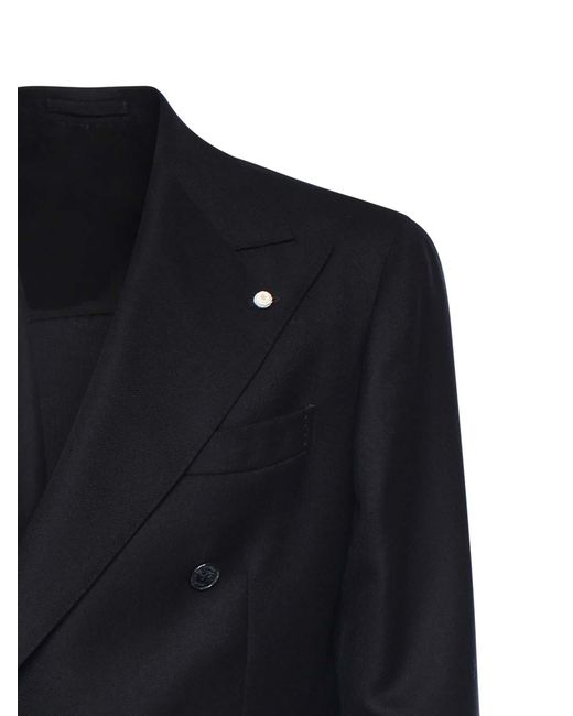 Lubiam Blue Double-Breasted Wool Blazer for men