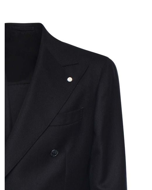 Lubiam Blue Double-Breasted Wool Blazer for men