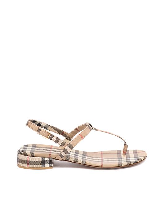 Burberry Natural `emily` Check Slide Sandals