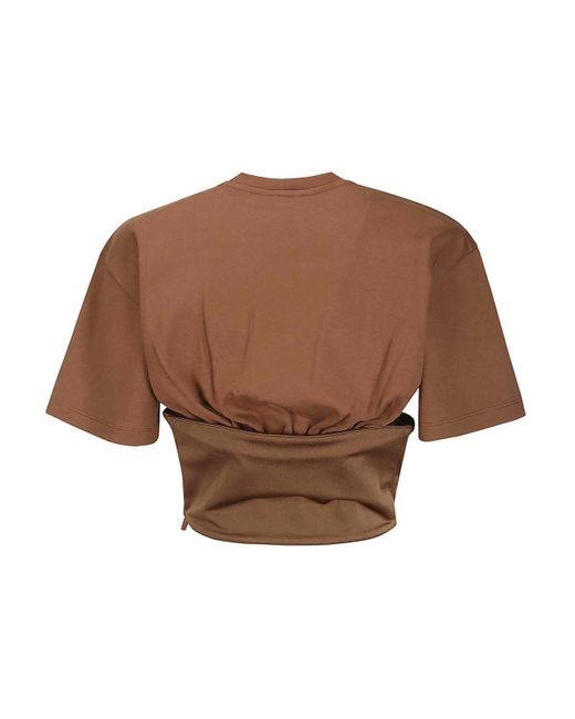 Mugler Brown T-shirt With Satin Corset