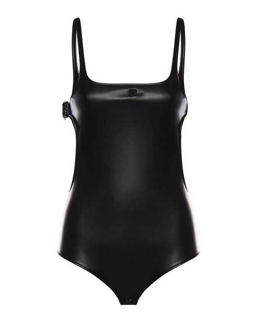 Courreges Black Cut-Out Bodysuit With Buckle