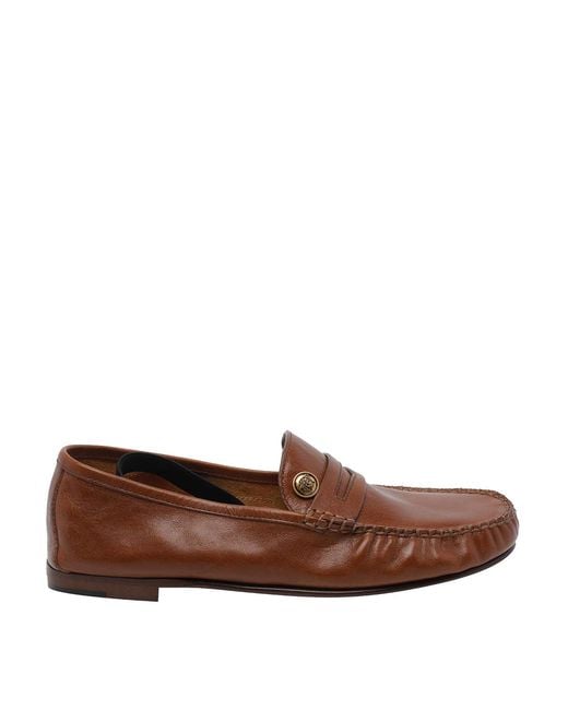 Versace Brown Rovere Guanto Leather Loafers